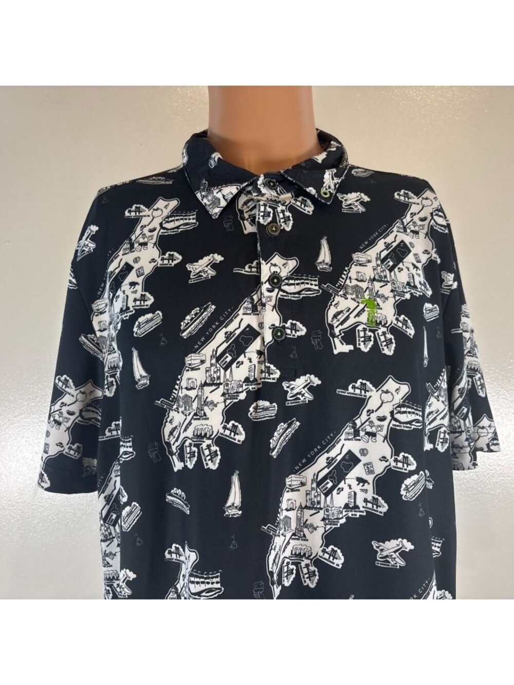 William Murray Golf Polo Shirt Mens Size L Black New York City Map Print
